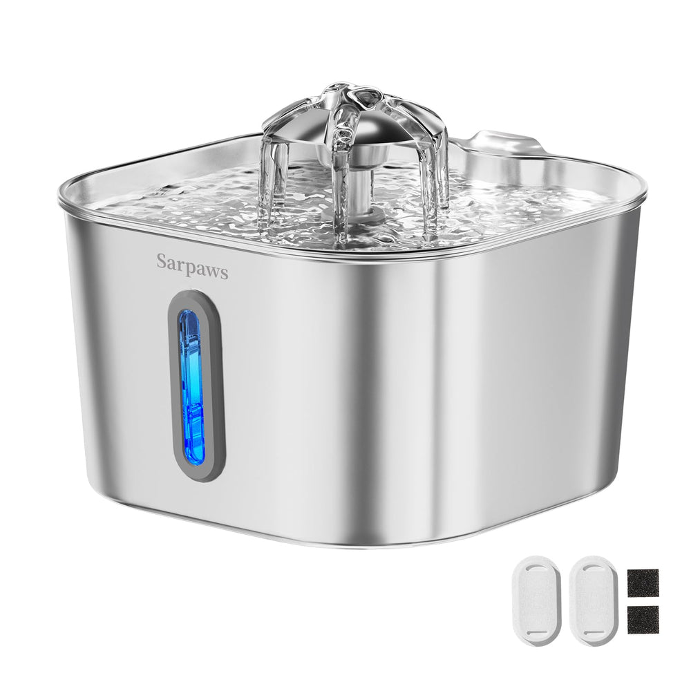 Sarpaws fontaine pour chat en acier inoxydable, durable et hygiénique.