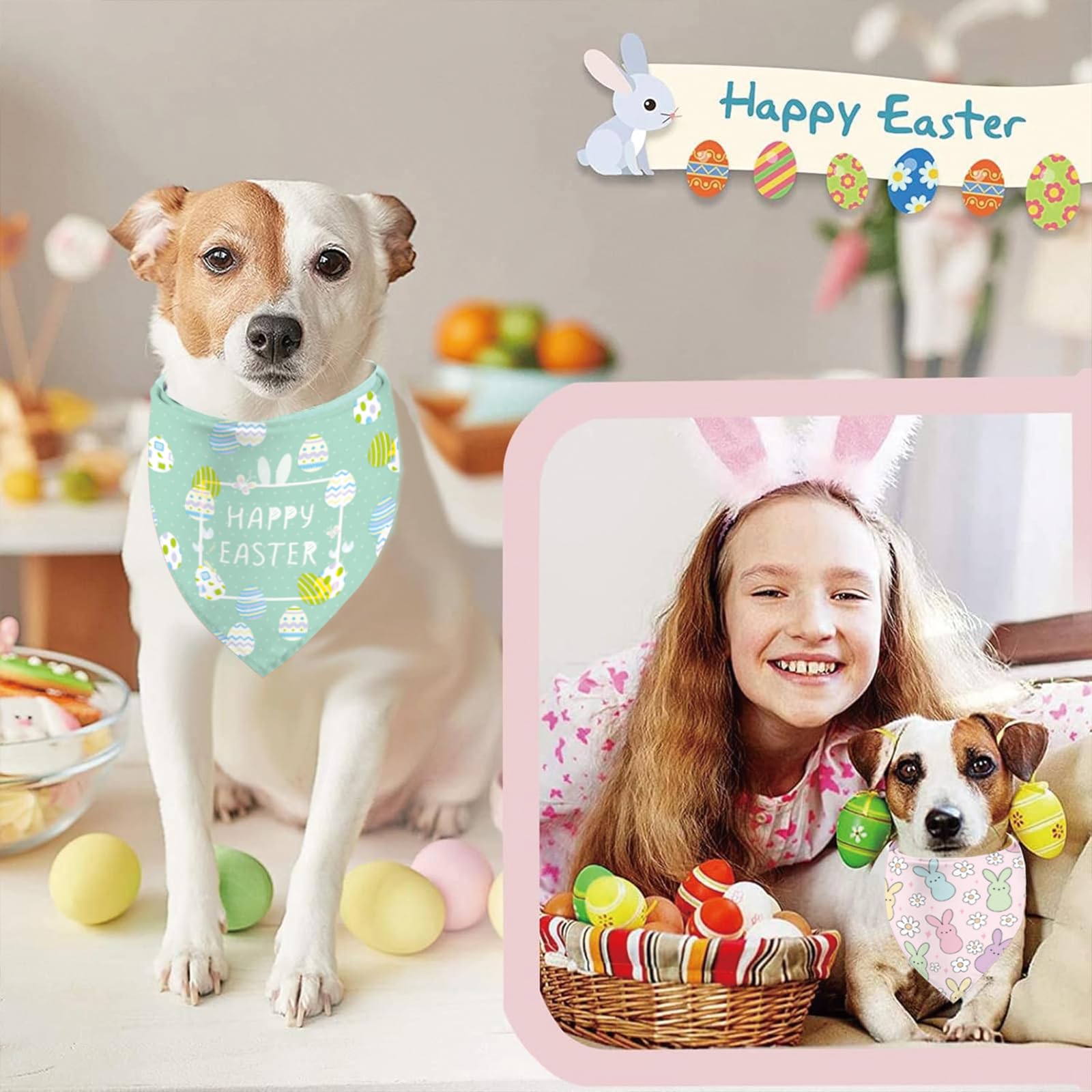 Bandana Sarybei pour chien Paques lapin, idéal pour les sorties festives