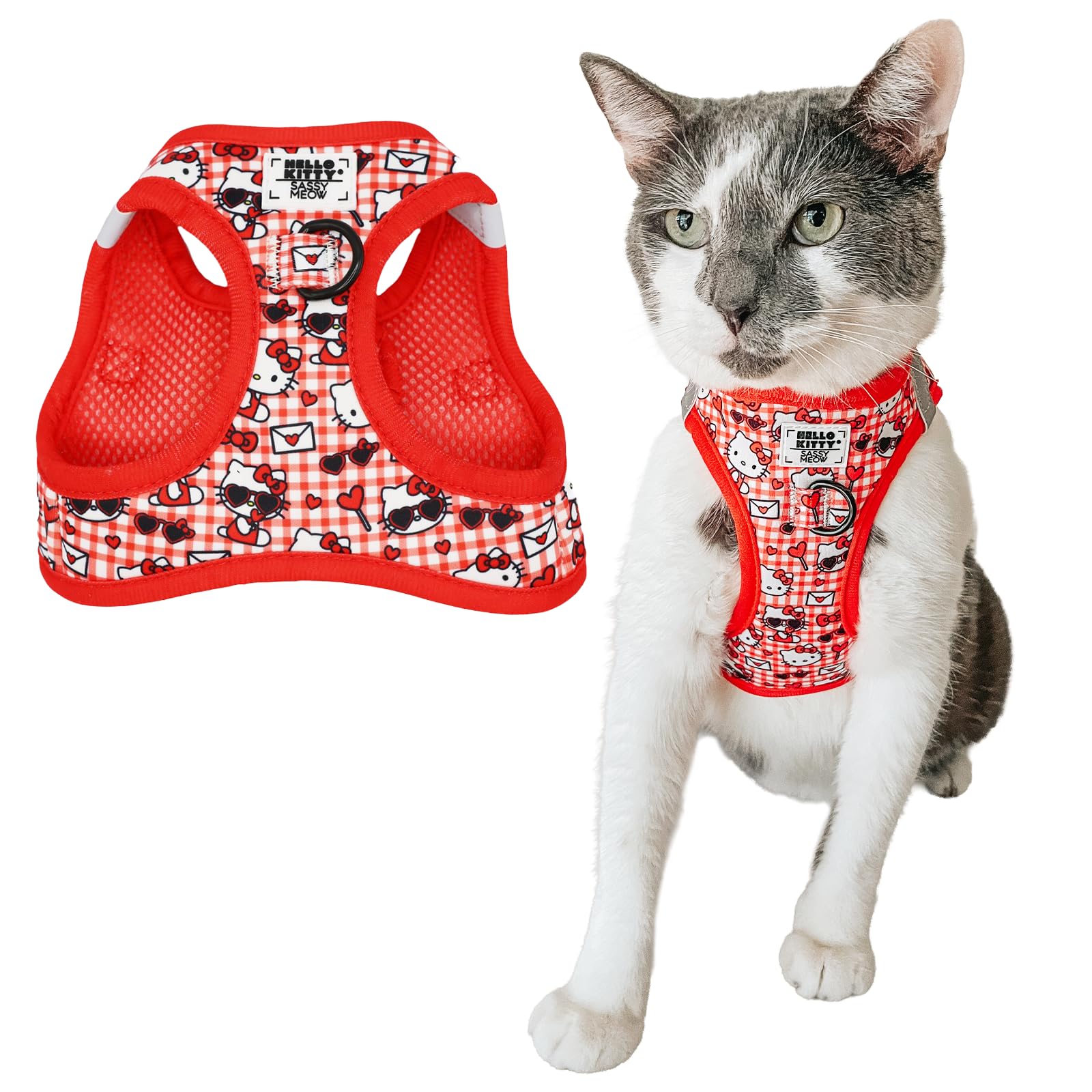 Harnais Sassy Woof Step-in Hello Kitty Rouge Classique, vue d'ensemble, confort respirant.