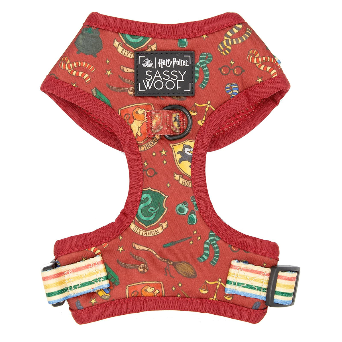 Harnais Sassy Woof Harry Potter ajustable pour chien, design licencié, pratique en promenades.