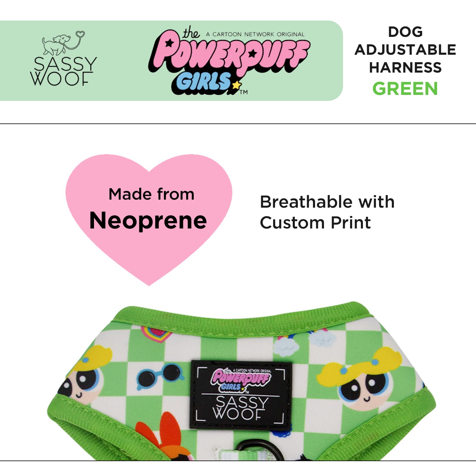 Reglage cou et poitrine sur harnais Powerpuff vert