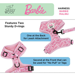Harnais Sassy Woof Barbie Malibu avant anneau D pour l'entraînement sans traction.