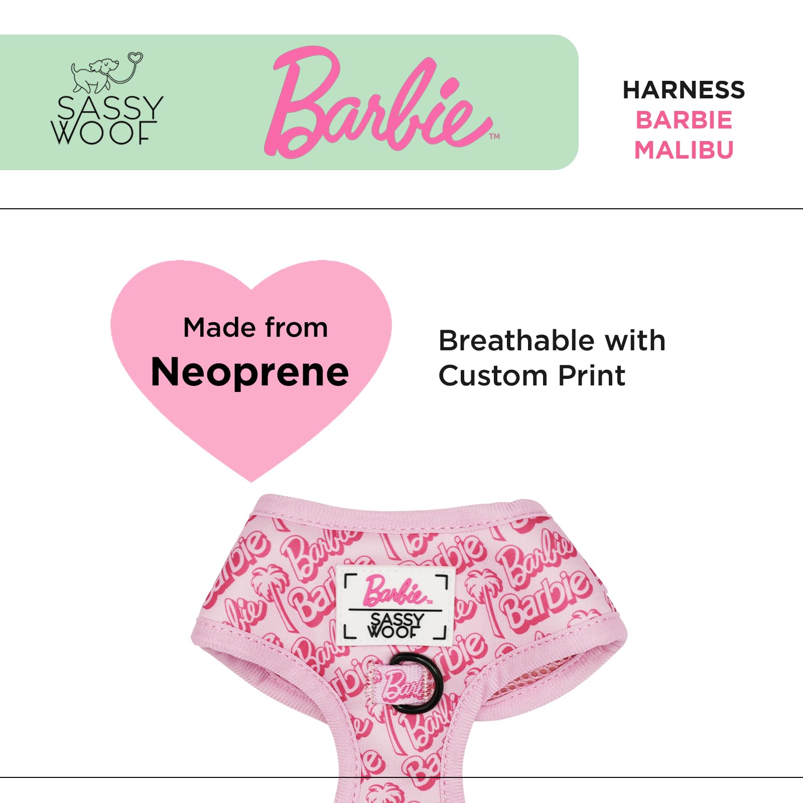 Maillage respirant du harnais Barbie Malibu garde votre chien frais lors des sorties.