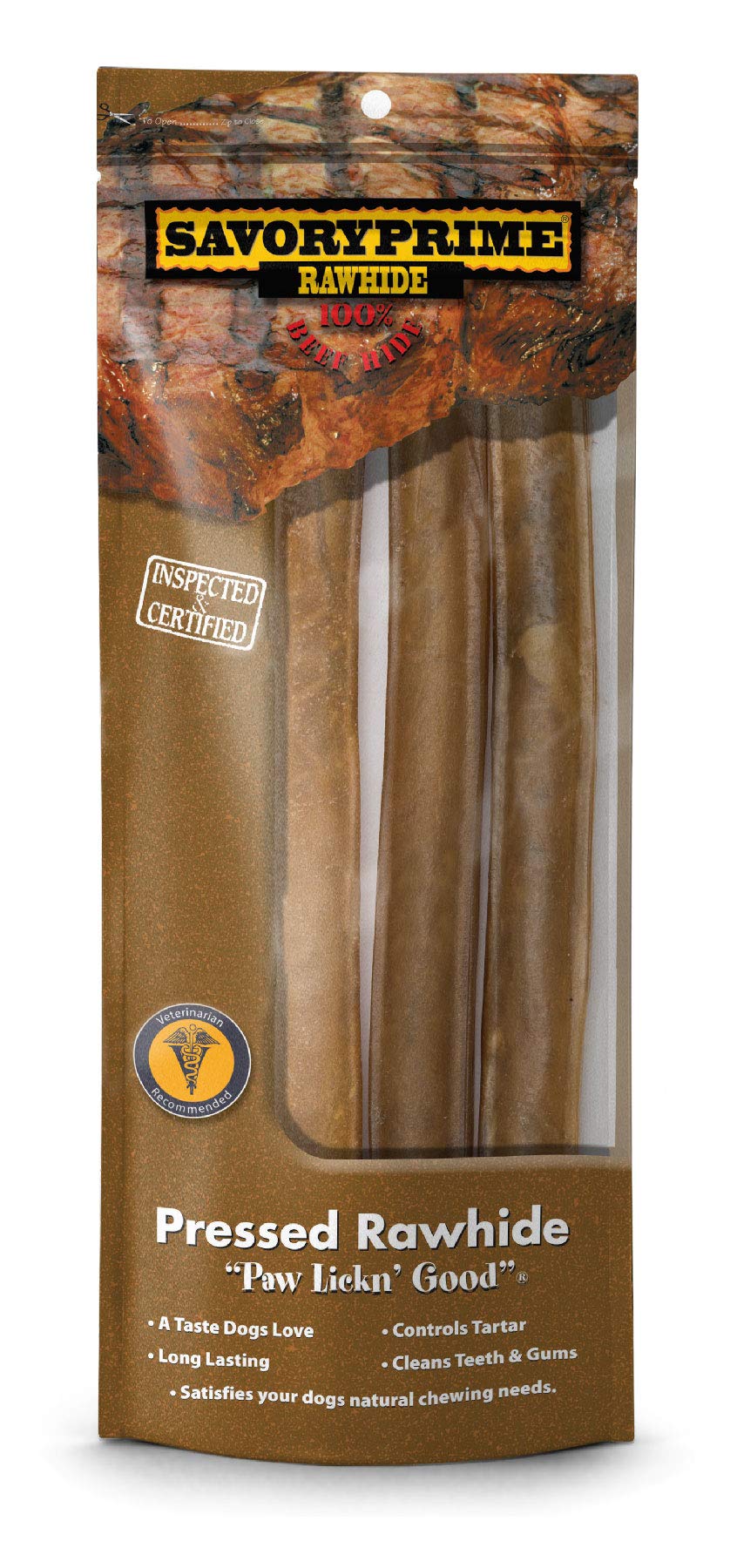 Savory Prime rouleau pressé 10 pouces naturel — aide à nettoyer dents et gencives du chien