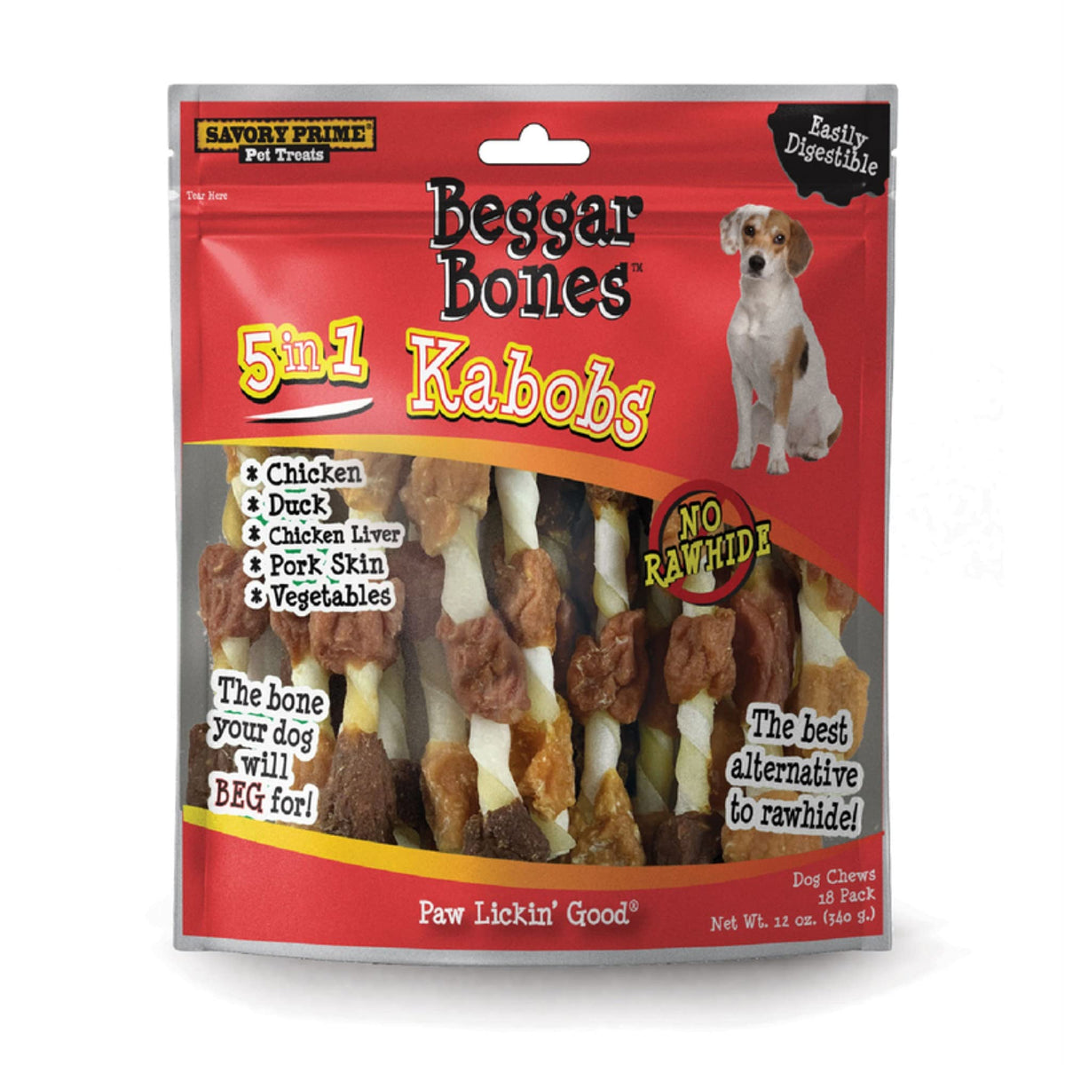 Friandise Beggar Bones Kabobs Savory Prime, de 8 po, sans céréales pour chiens, récompense lors des jeux