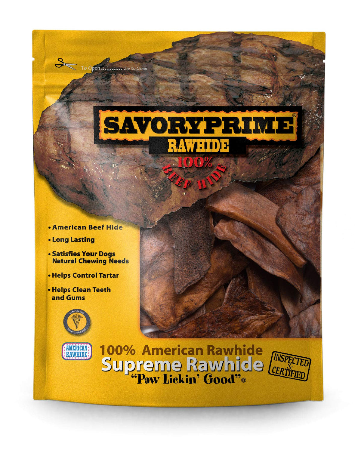 Savory Prime chips boeuf croquants pour chien, mastication prolongée et plaisir.