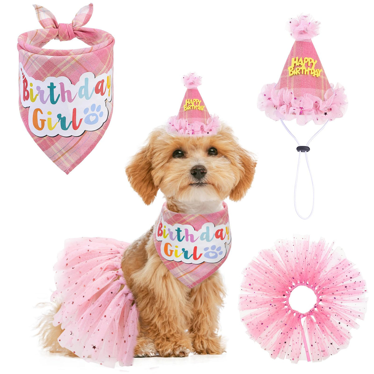 SCENEREAL bandana-anniversaire-chien-rose: parfait pour des photos festives