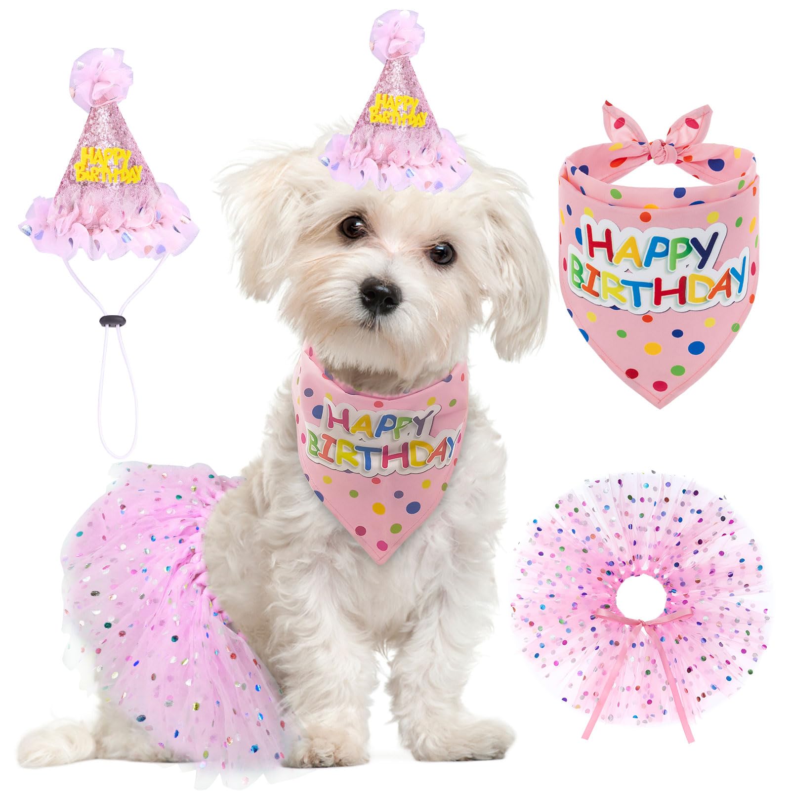 SCENEREAL bandana anniversaire chien, tissu doux et motif rose pour célébrer.