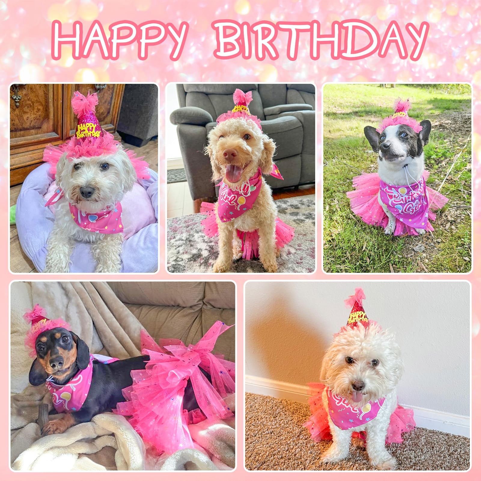 SCENEREAL chapeau-anniversaire-chien rose, parfait pour look festif durable.