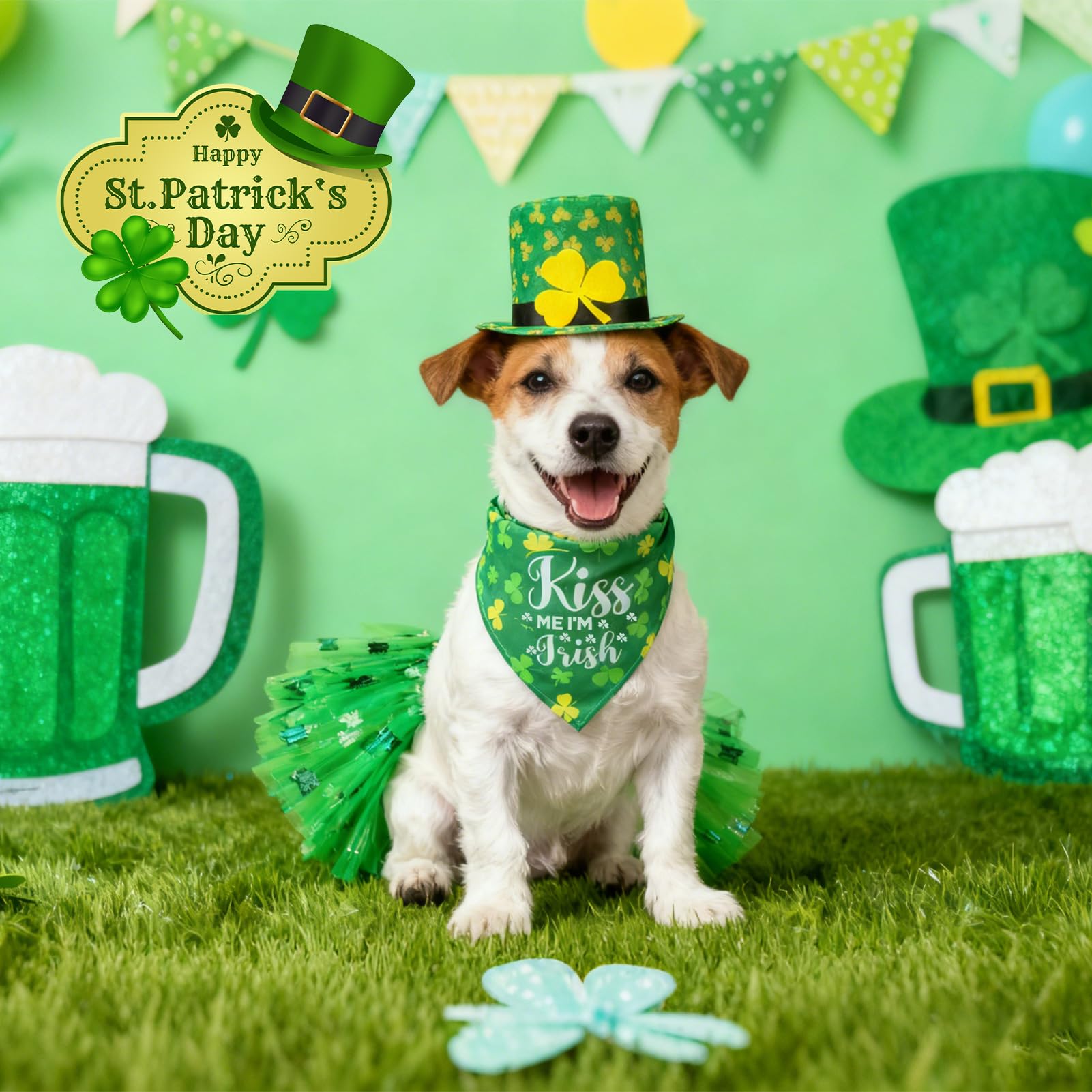 SCENEREAL chapeau vert ajustable pour chien, maintien sécurisé pendant les sorties festives.