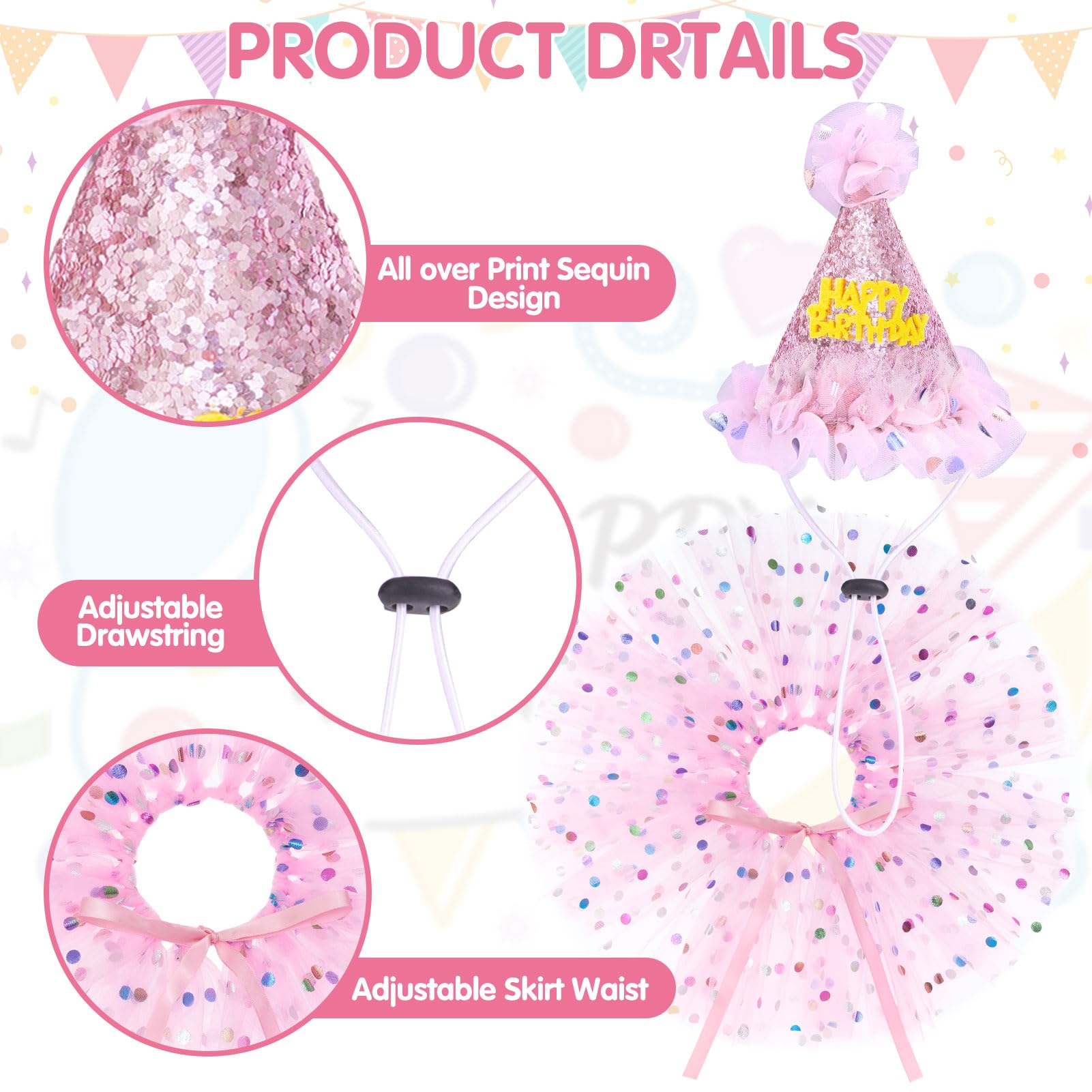 SCENEREAL ensemble anniversaire chien rose, parfait pour photos et fête.