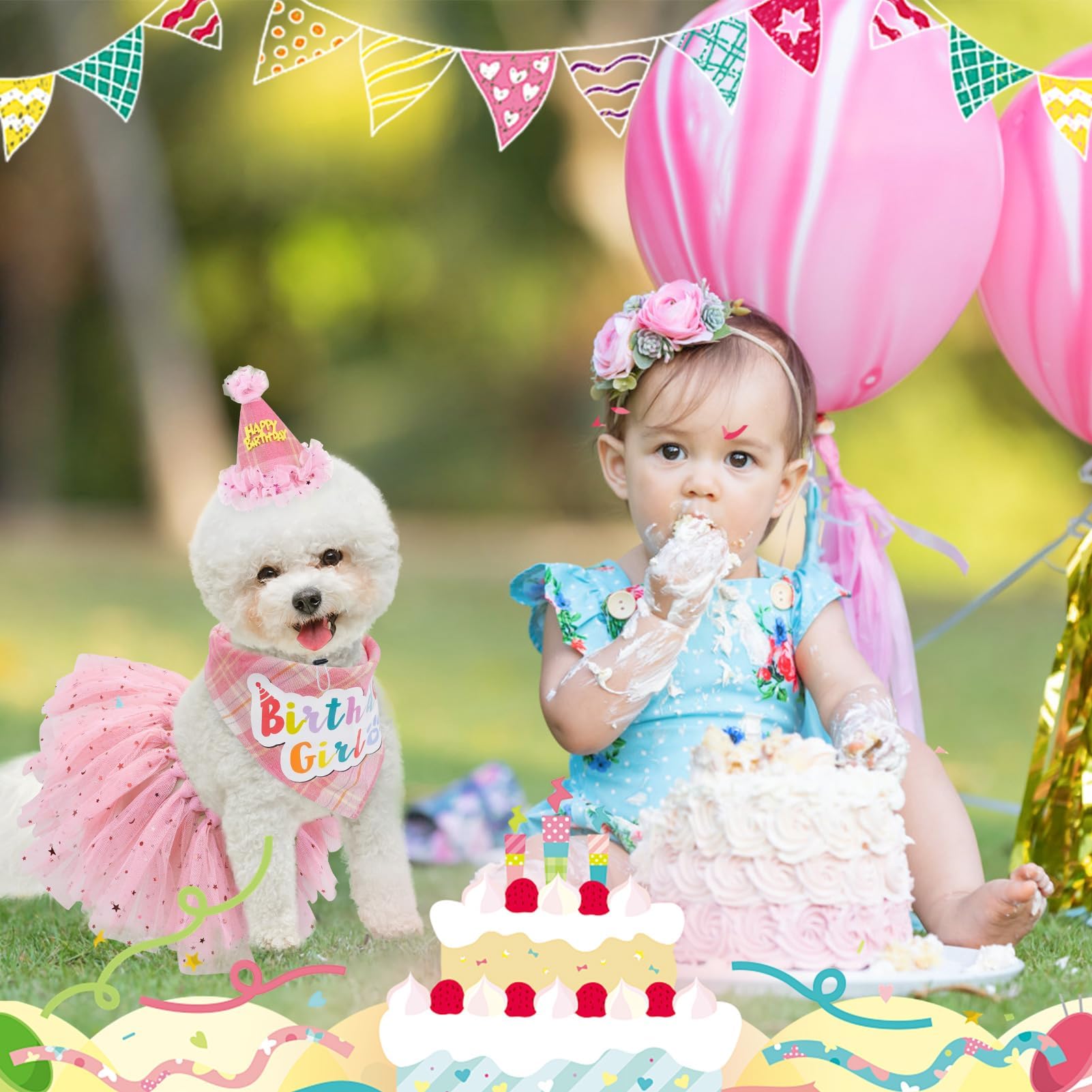 SCENEREAL robe-anniversaire-chien-rose-plaid: tenue festive prête à porter