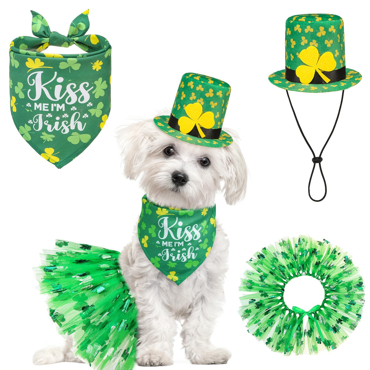 SCENEREAL robe tutu verte pour chien avec chapeau, parfait pour les photos Saint-Patrick.