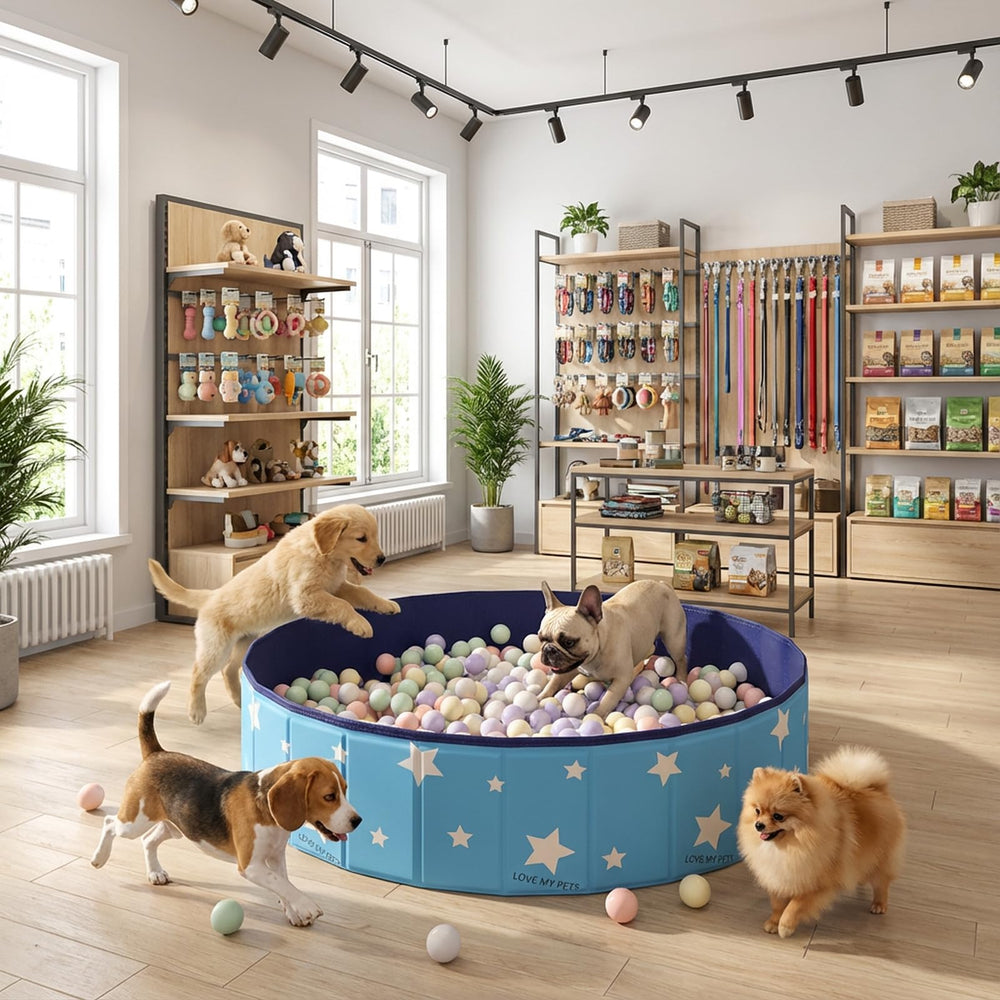 Espace de jeu polyvalent pour chiens et chats, bleu et stabile.