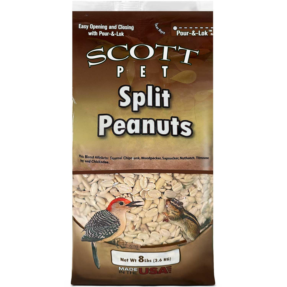Scott Pet arachides fendues sans coque dans l'emballage, source pratique de protéines.