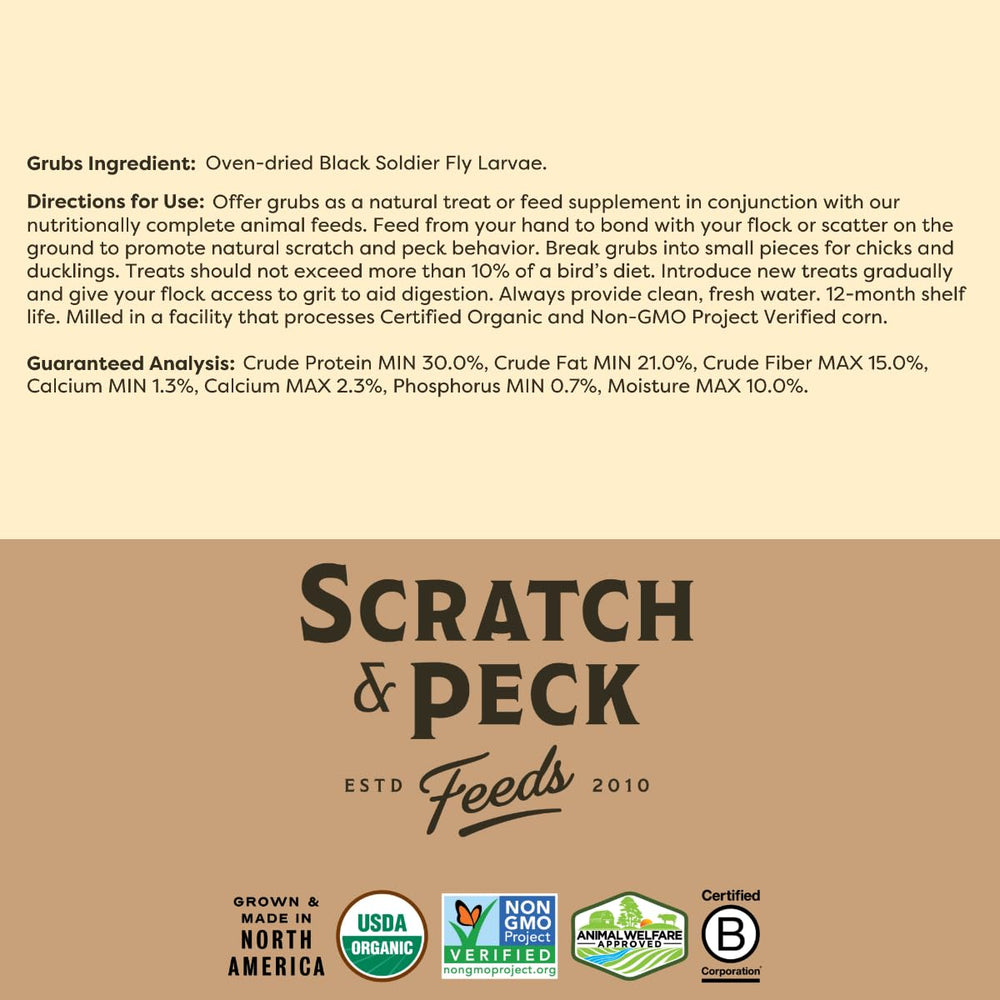 Scratch and Peck Grubs: friandise durable pour oiseaux et animaux domestiques.