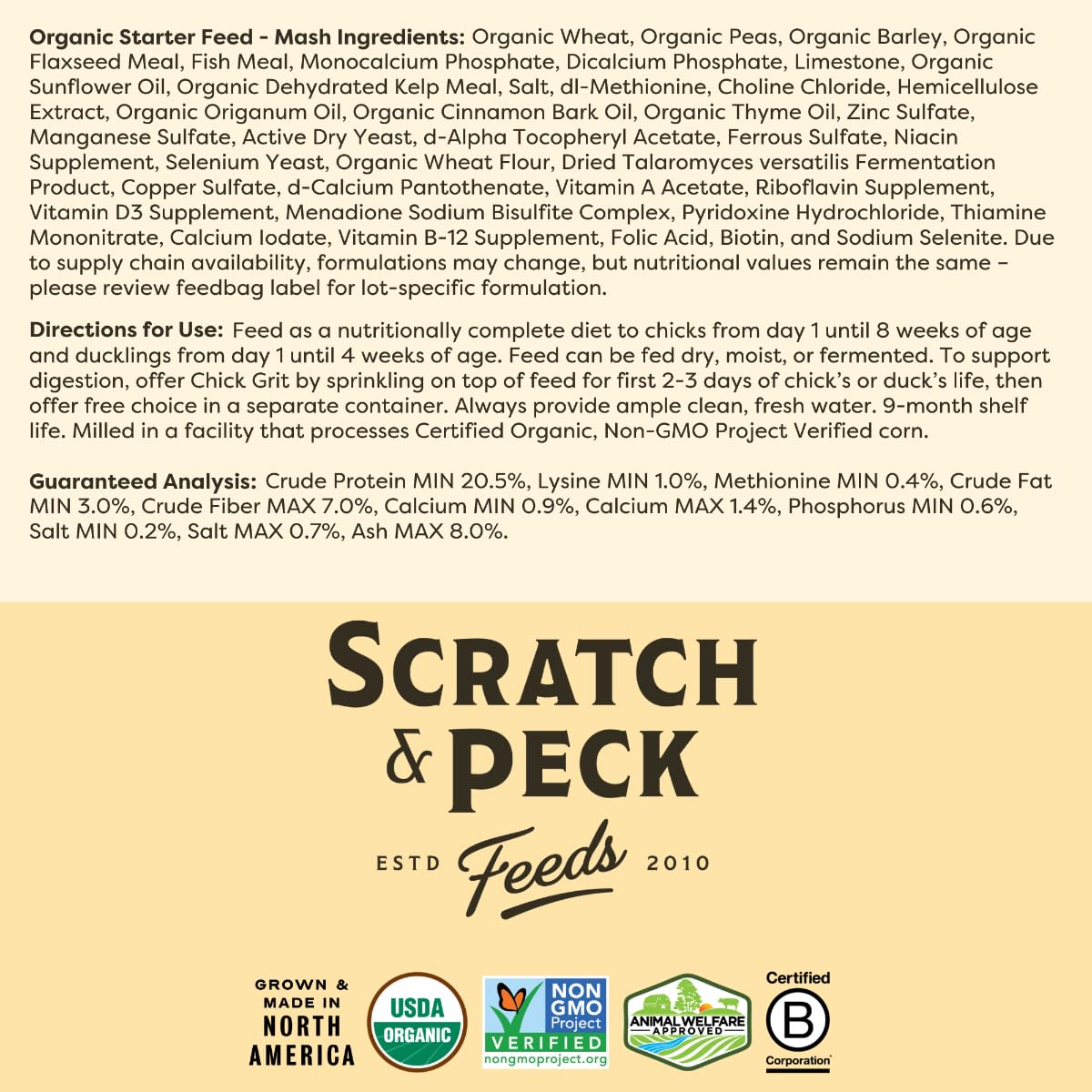 Scratch and Peck Starter Mash origine nord-ouest pacifique soutenant les fermes locales