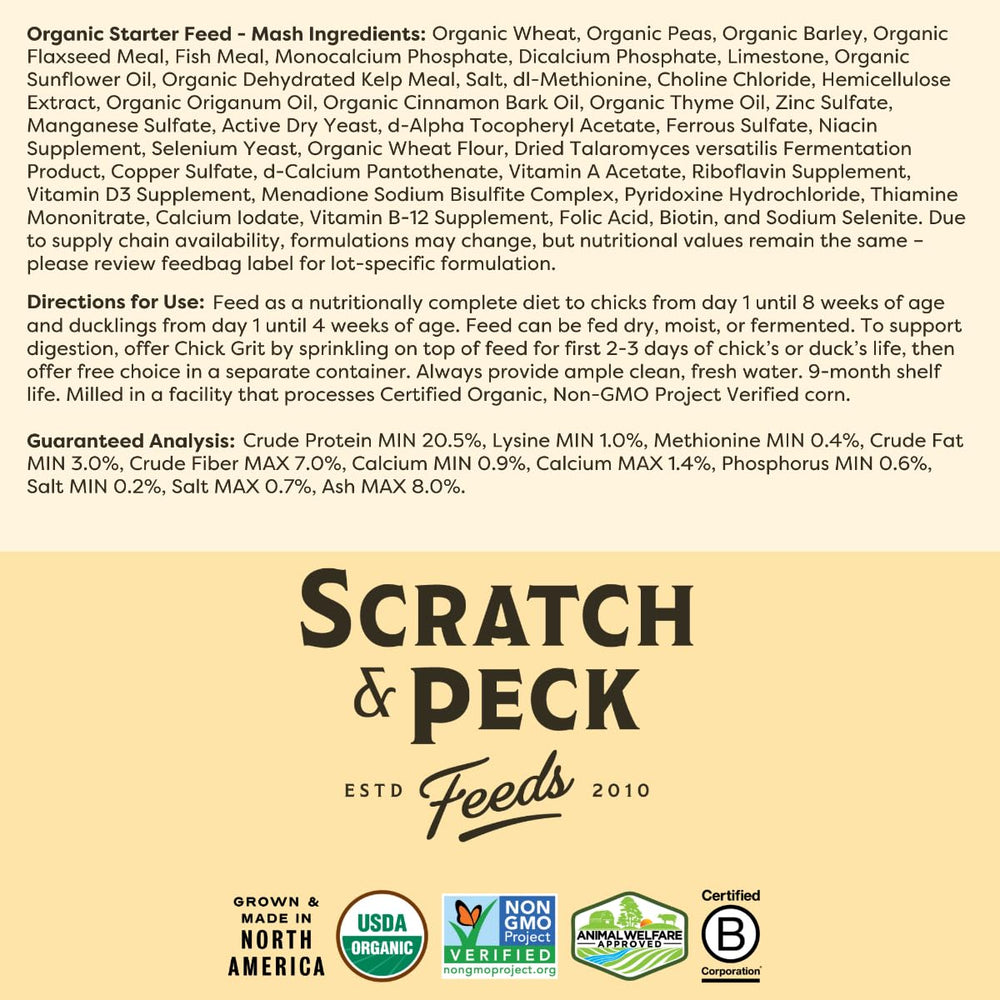 Scratch and Peck Starter Mash origine nord-ouest pacifique soutenant les fermes locales