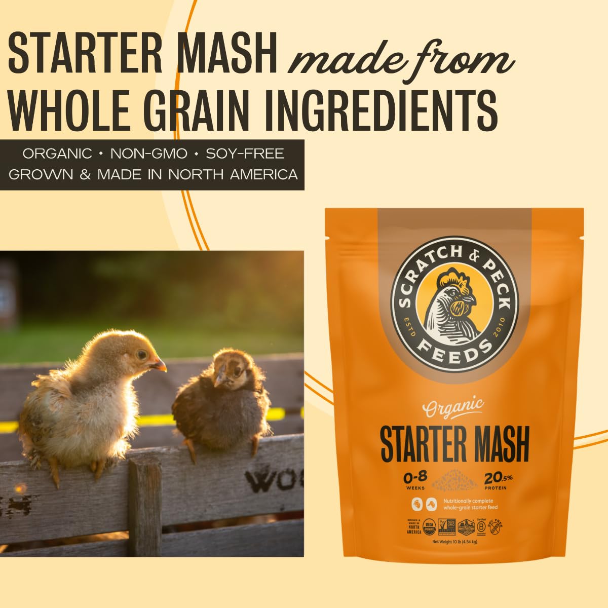 Scratch and Peck Starter Mash sans maïs ni soja adapté pour poussins sensibles