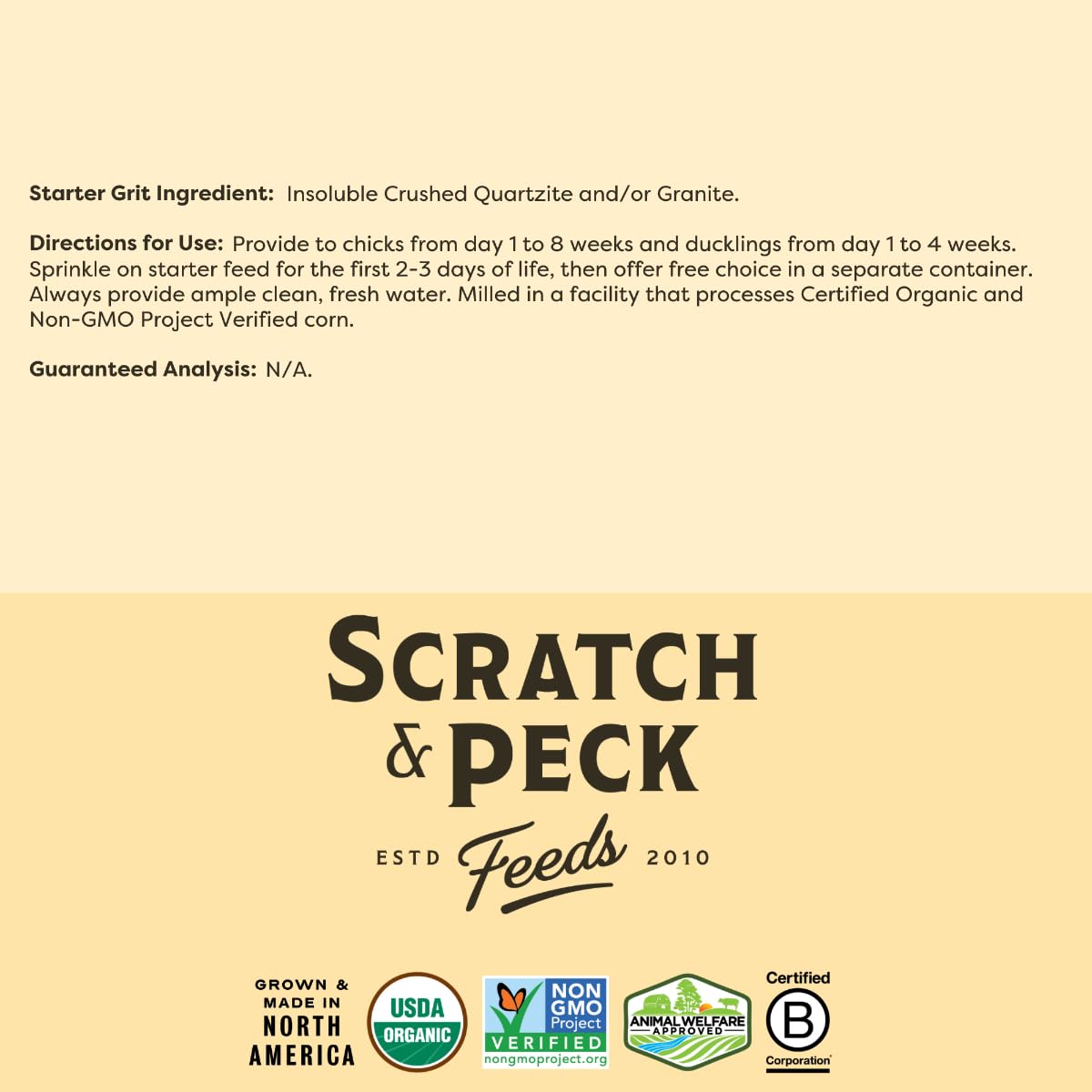 Scratch and Peck Starter Grit sourcing durable: origine responsable et éthique.
