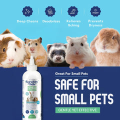 Pelage brillant après Shampoing Scrubby Tails pour petits animaux, toucher soyeux.