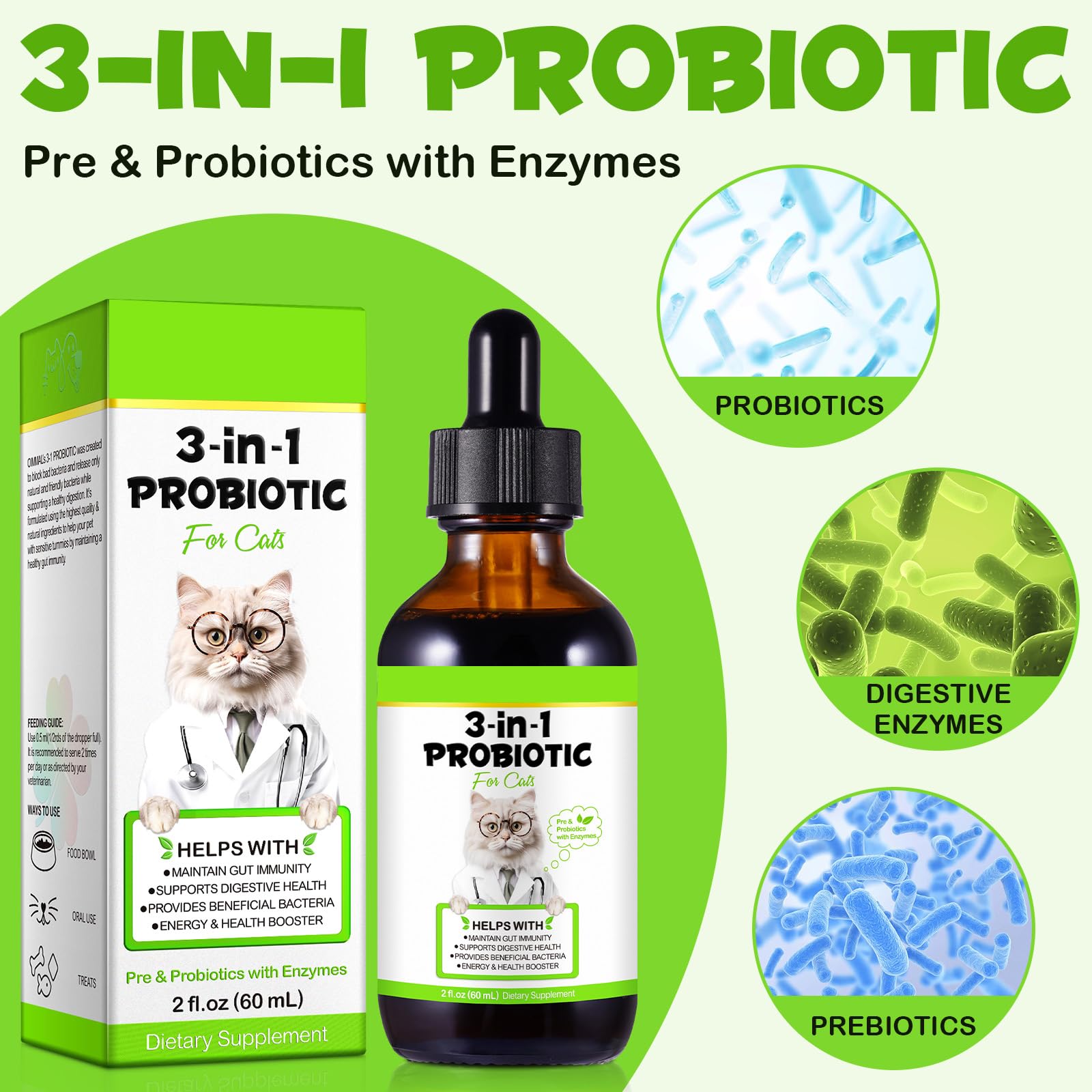 SDJUFEI soutien immunitaire pour chats, gouttes probiotiques faciles à utiliser.