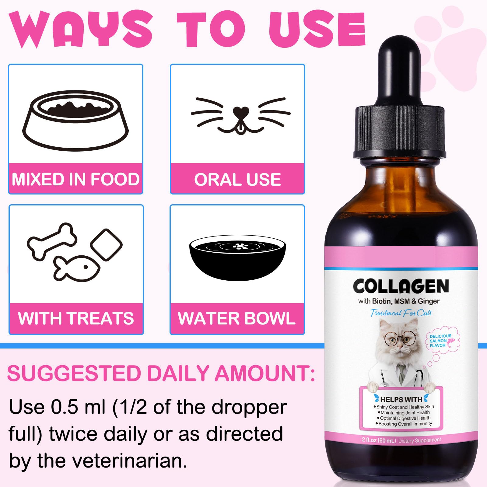 SDJUFEI Collagen pour chats: pipette en verre pour dosage précis et pratique.