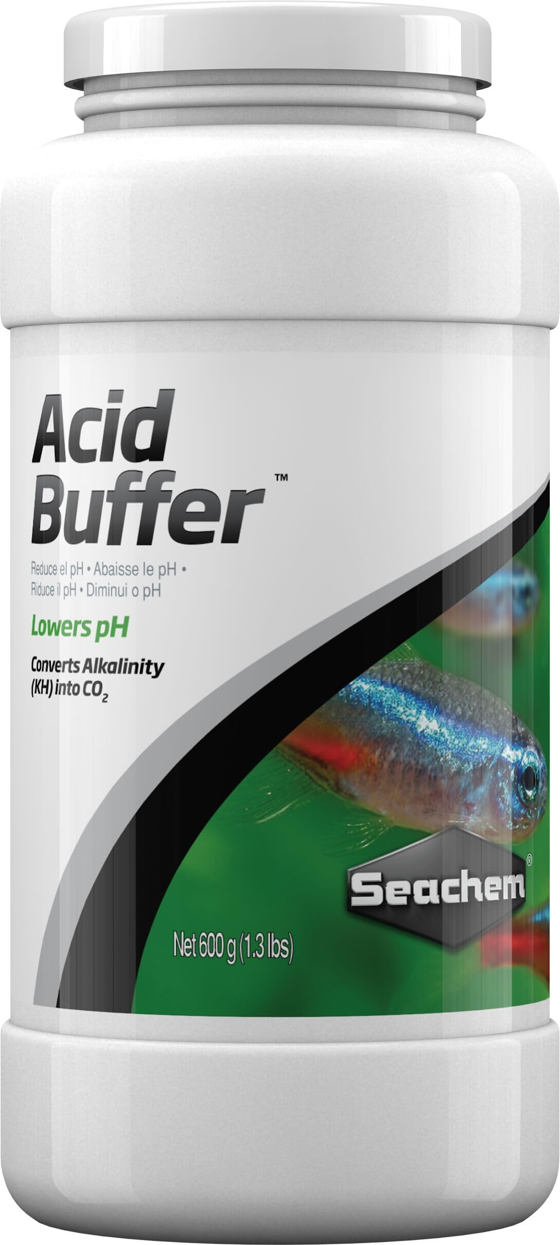 Seachem Acid Buffer: bouteille 600 g pour ajuster le pH dans un aquarium planté.