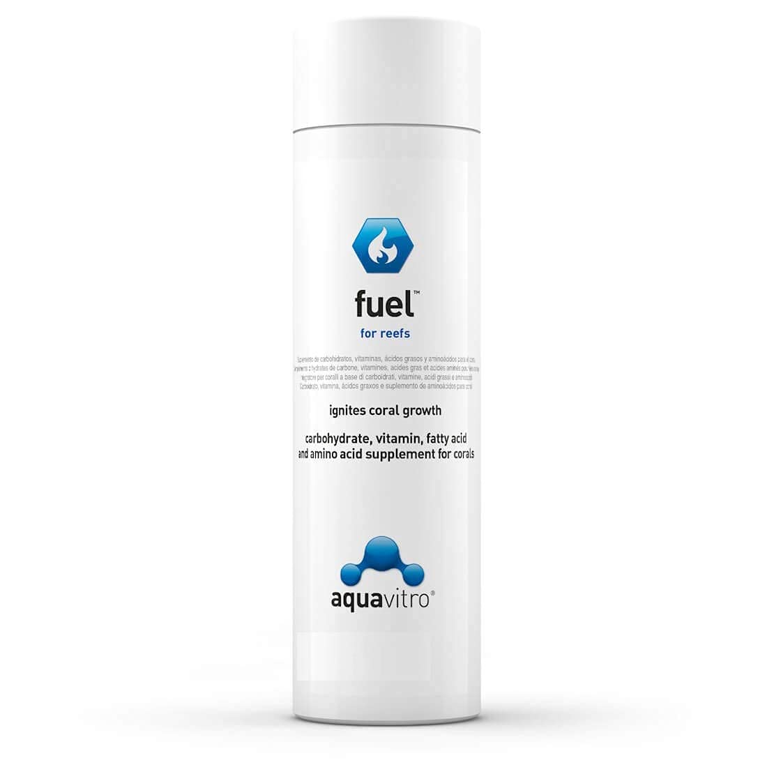 Seachem Aquavitro Fuel, bouteille en action, optimise la concentration de magnésium pour l'aquarium.