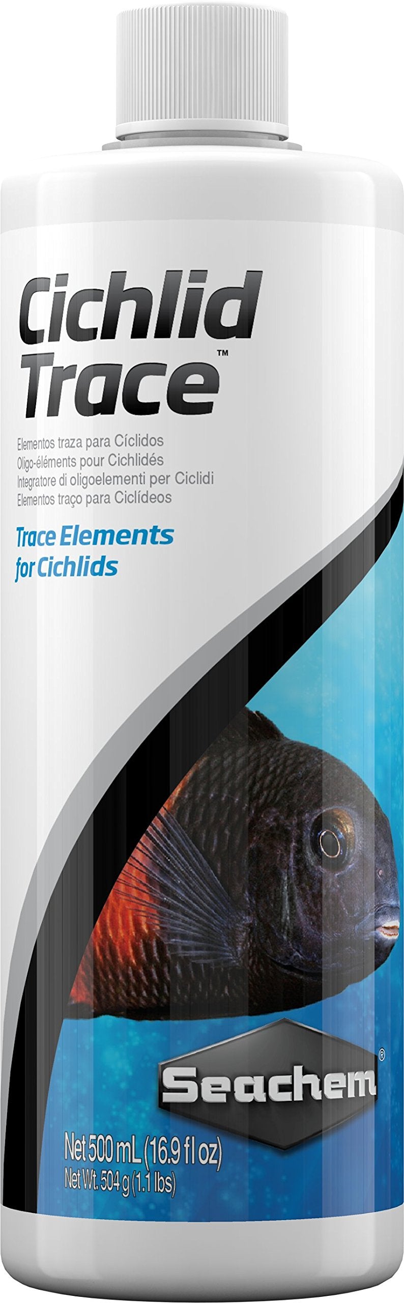 Flacon Seachem Cichlid Trace Éléments 500 ml prêt au dosage précis.