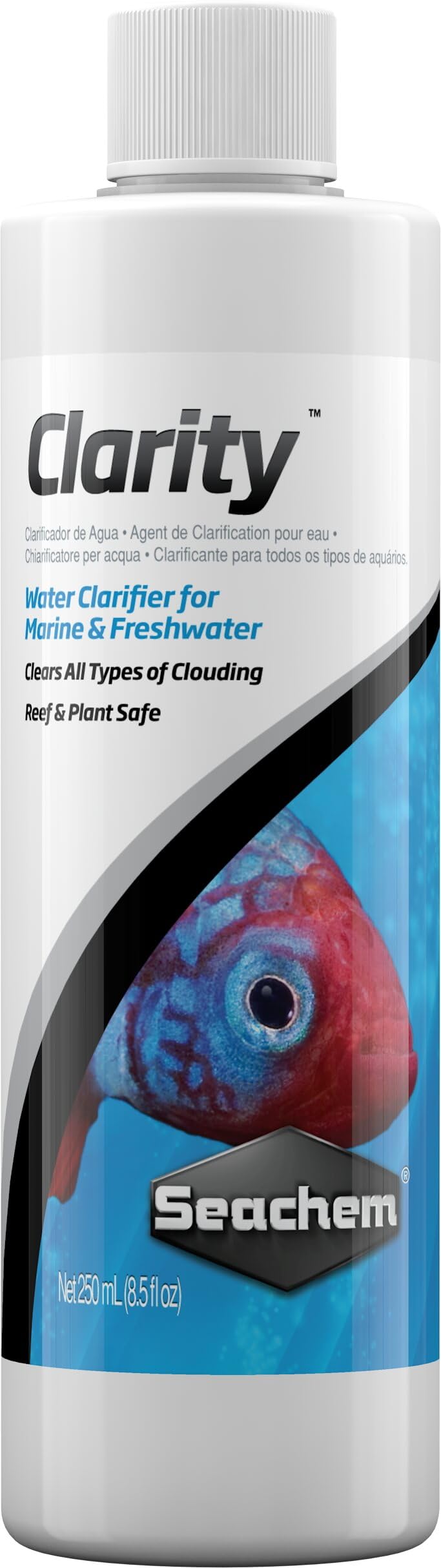 Seachem Clarity: bouteille clarifiante pour aquarium, améliore la clarté de l'eau.