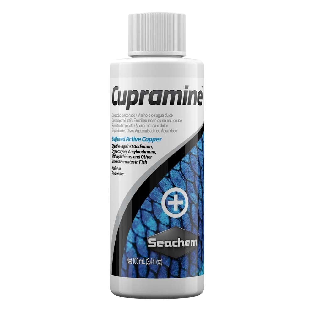 Cupramine Seachem, bouteille-cuivre-actif pour traitement préventif des parasites externes