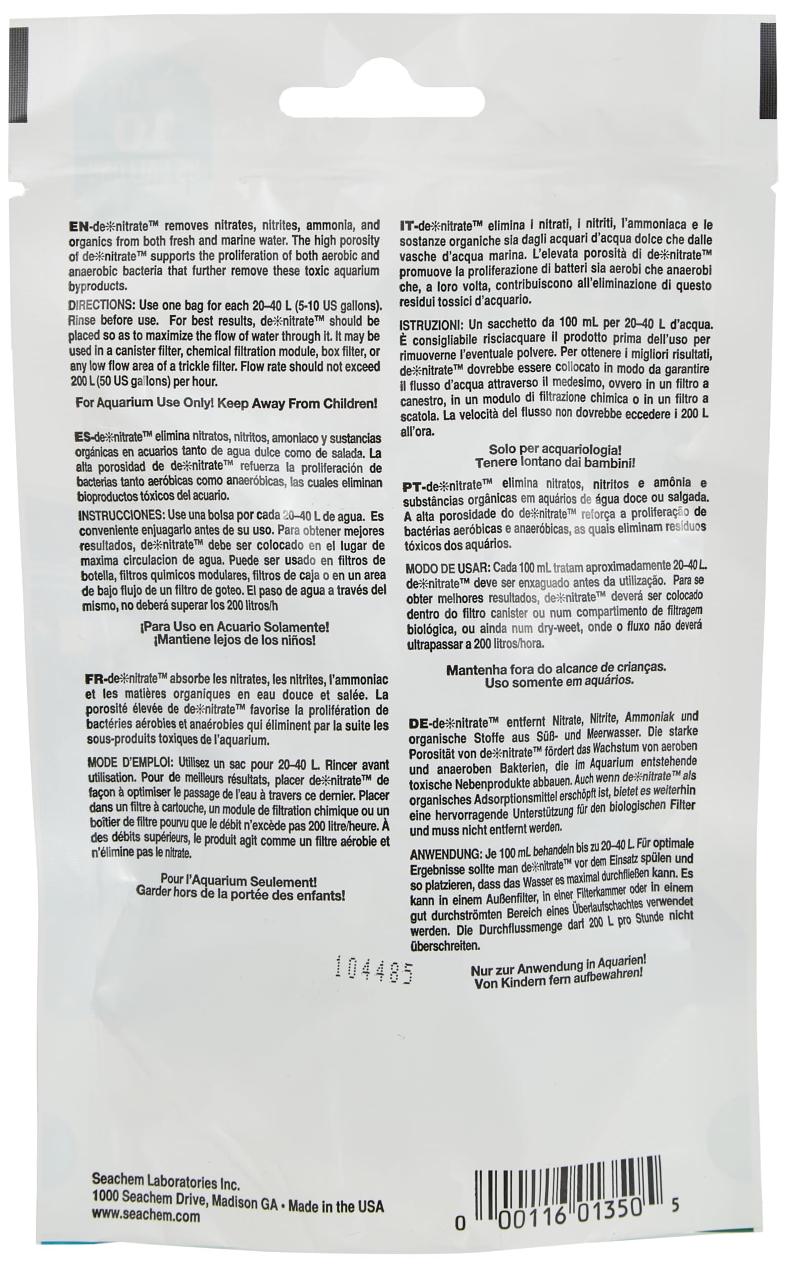 Seachem de*nitrate poreux, soutien du filtre biologique pour une stabilité biologique.