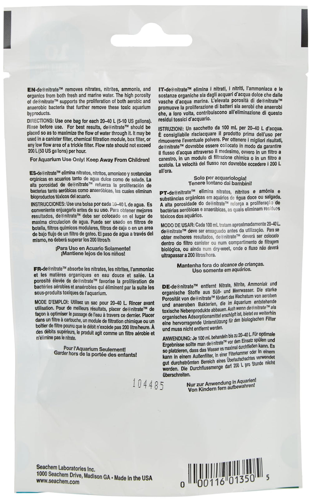 Seachem de*nitrate poreux, soutien du filtre biologique pour une stabilité biologique.