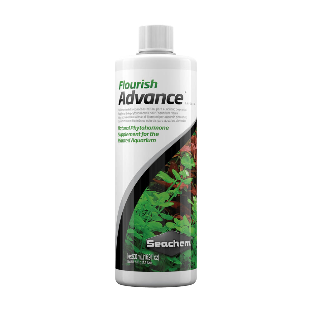 Flacon Seachem Flourish Advance 500 ml prêt au dosage favorisant croissance des plantes.