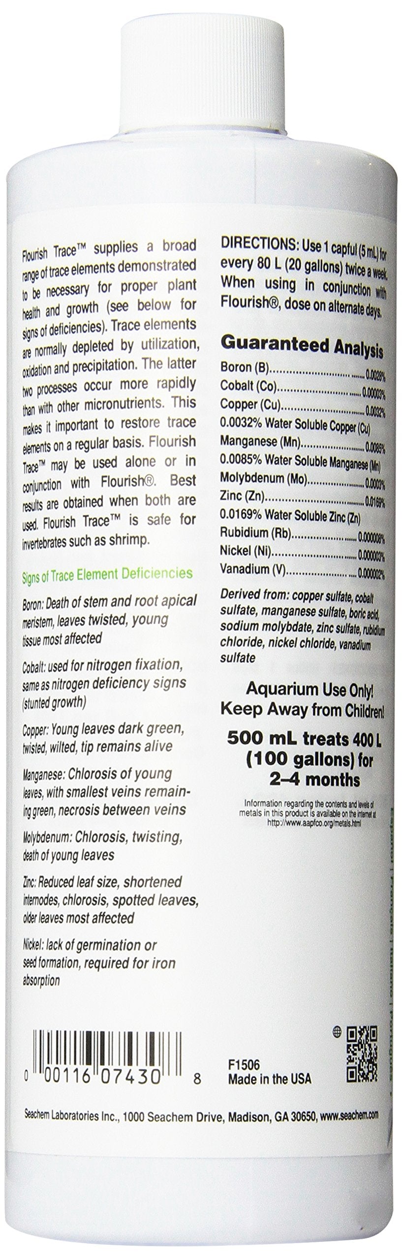Étiquette Flourish éléments traces de Seachem facilite le dosage régulier