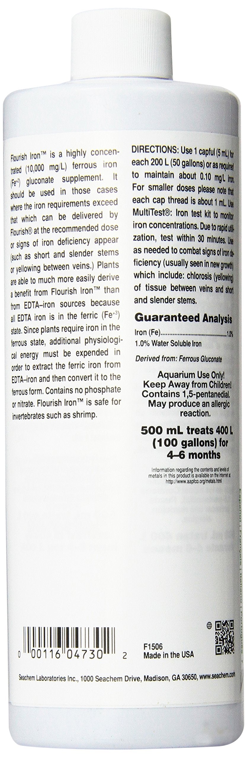 Flacon Flourish Iron concentré, dosage précis pour croissance des plantes
