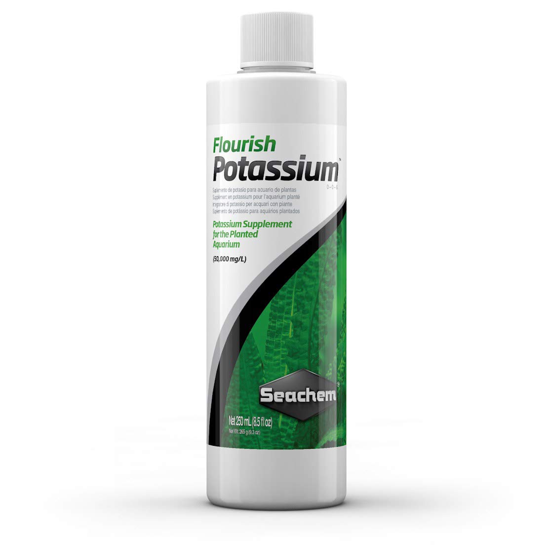 Flourish Potassium de Seachem, bouteille prête à nourrir les plantes aquatiques.