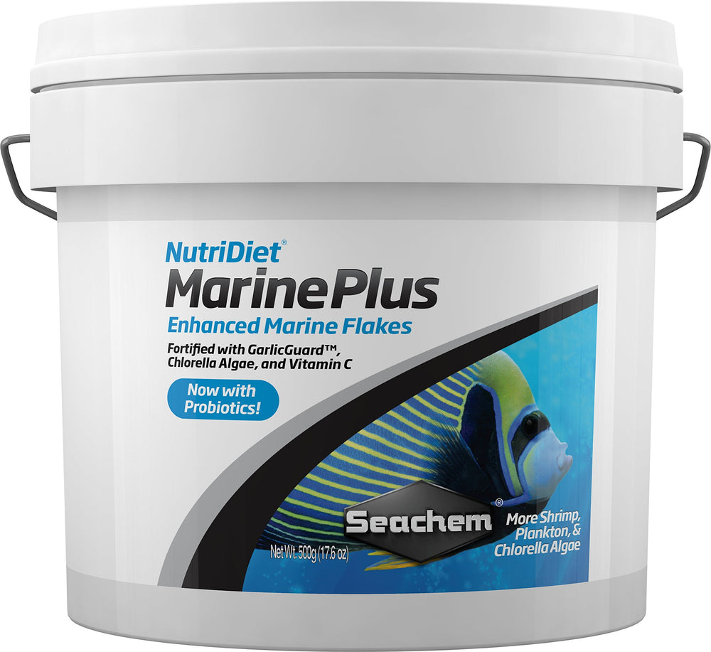 NutriDiet Marine Plus Flocons de Seachem, emballage pratique, alimentation marine complète.