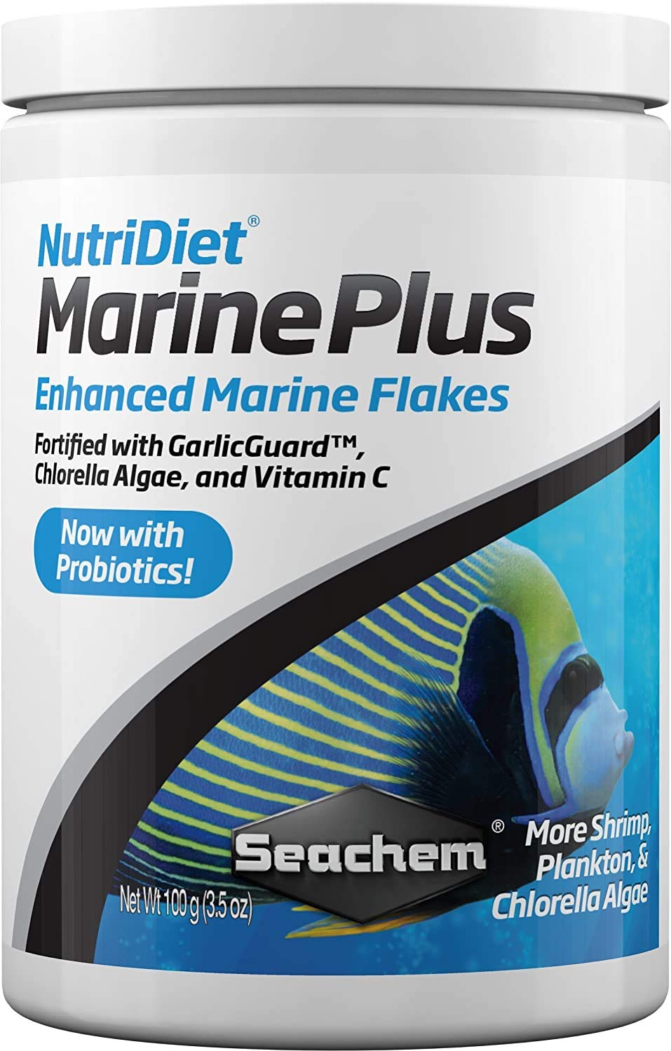 Emballage Seachem NutriDiet Marine Plus Flakes, simple à repérer et à utiliser.