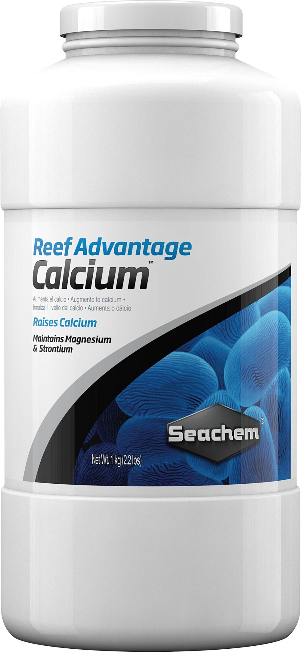 Seachem Reef Advantage Calcium, poudre concentrée soutenant le calcium pour la croissance des coraux sans causticité.