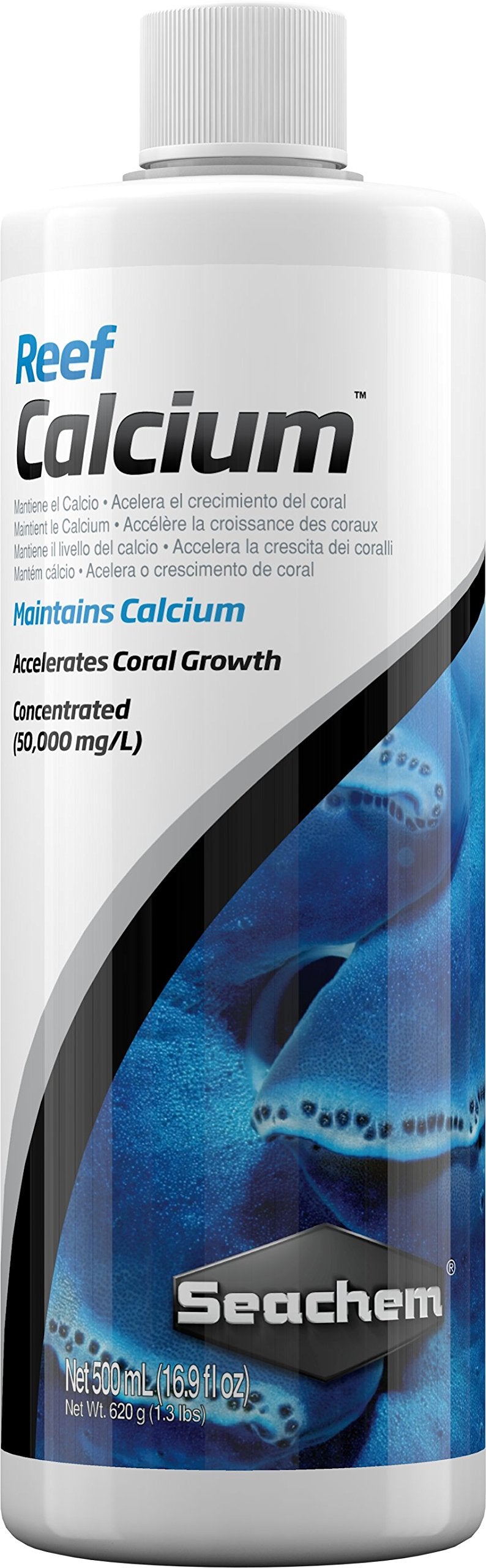 Seachem Reef Calcium, bouteille 500 ml, source calcique liquide pour les coraux.