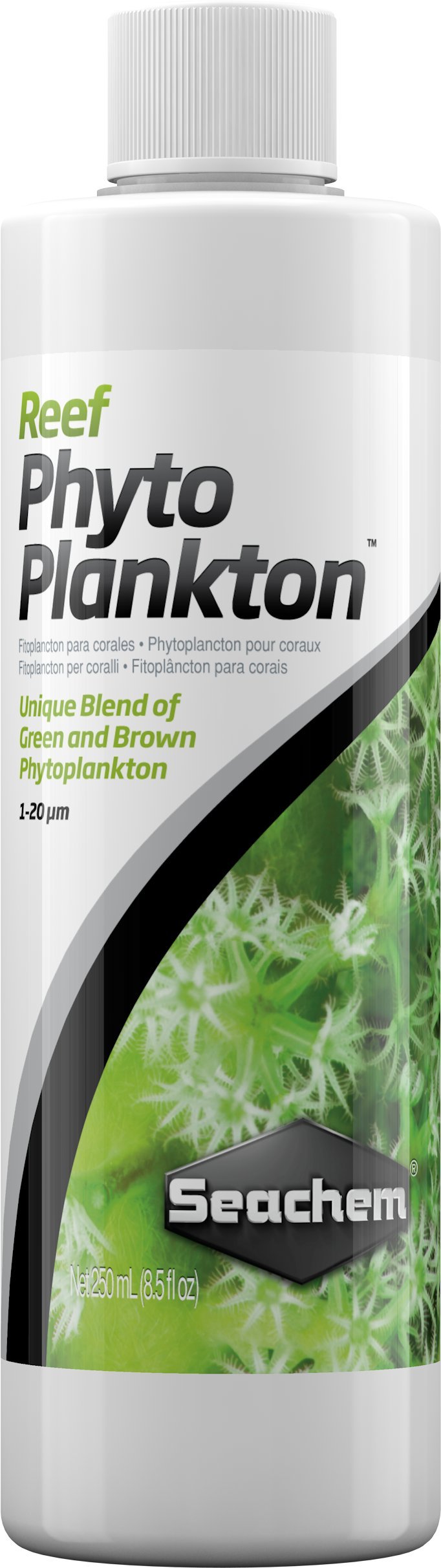 Seachem Reef Phytoplankton – bouteille 250 ml prête à l’emploi pour nourrir la microfaune récifale.