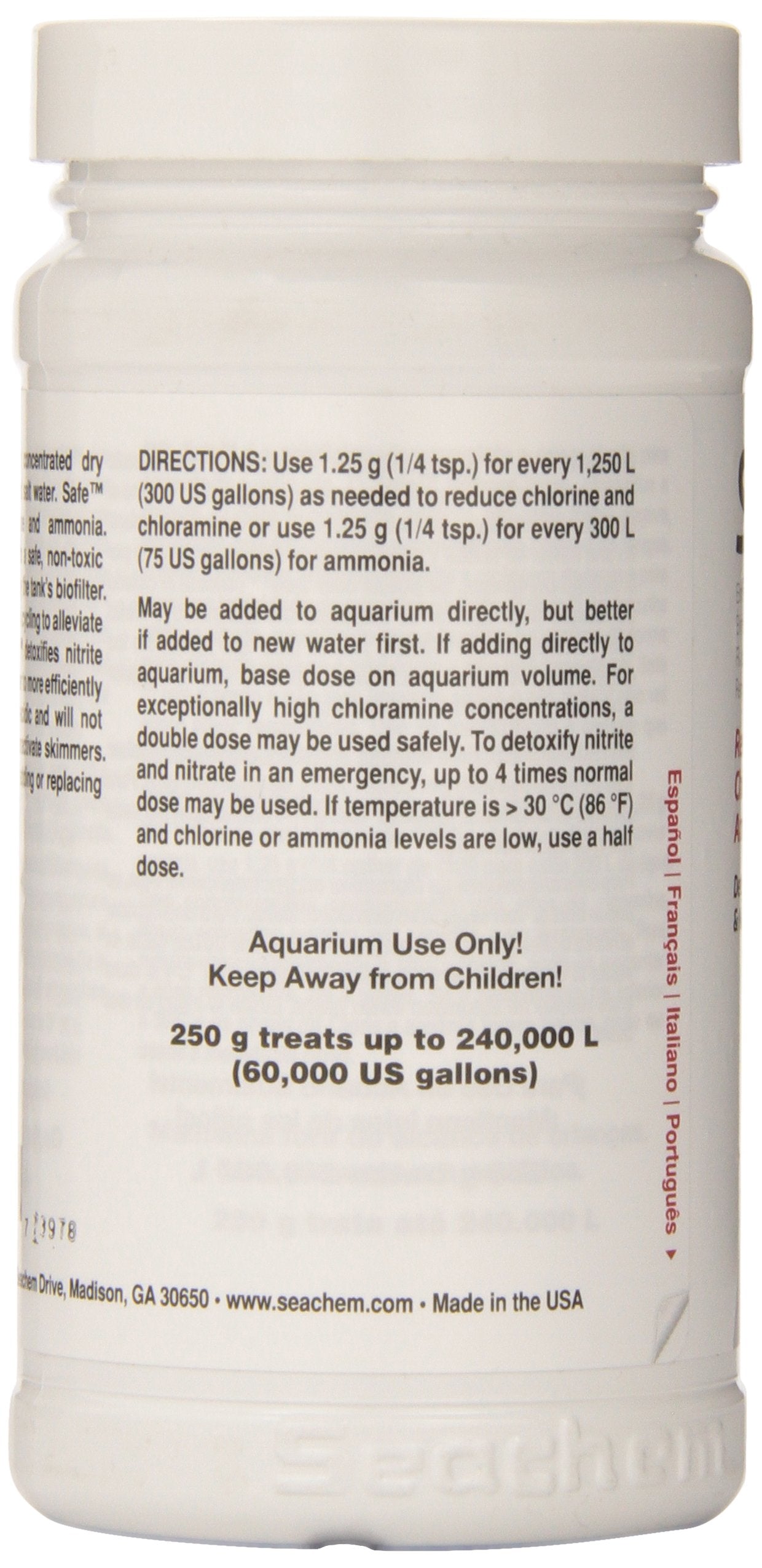 Seachem Safe — aquarium en cycle, réduction possible d’ammoniaque et de nitrites.
