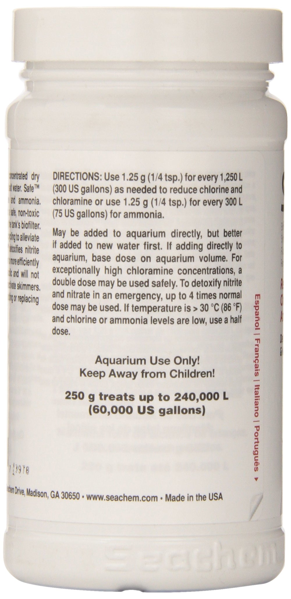 Seachem Safe — aquarium en cycle, réduction possible d’ammoniaque et de nitrites.
