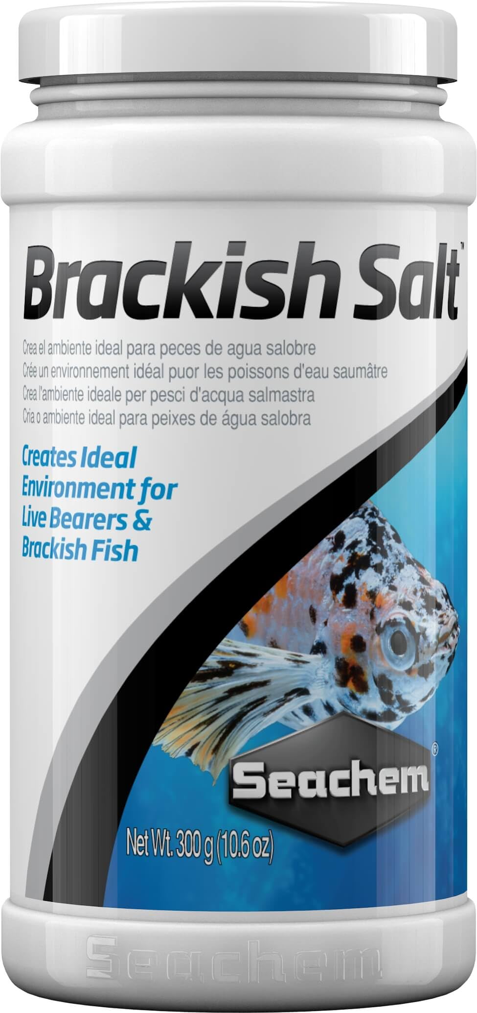 Seachem Sel saumâtre dans un bocal, dissolution rapide pour poissons saumâtres et poissons vivipares.
