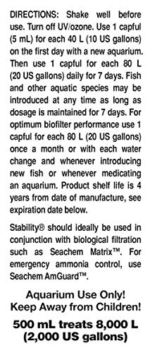 Seachem Stability – verser lors du démarrage d'un nouvel aquarium pour biofiltre rapide.