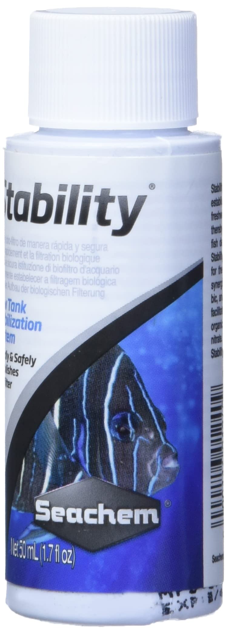 Seachem Stability – étiquette claire et guide de dosage pratique.