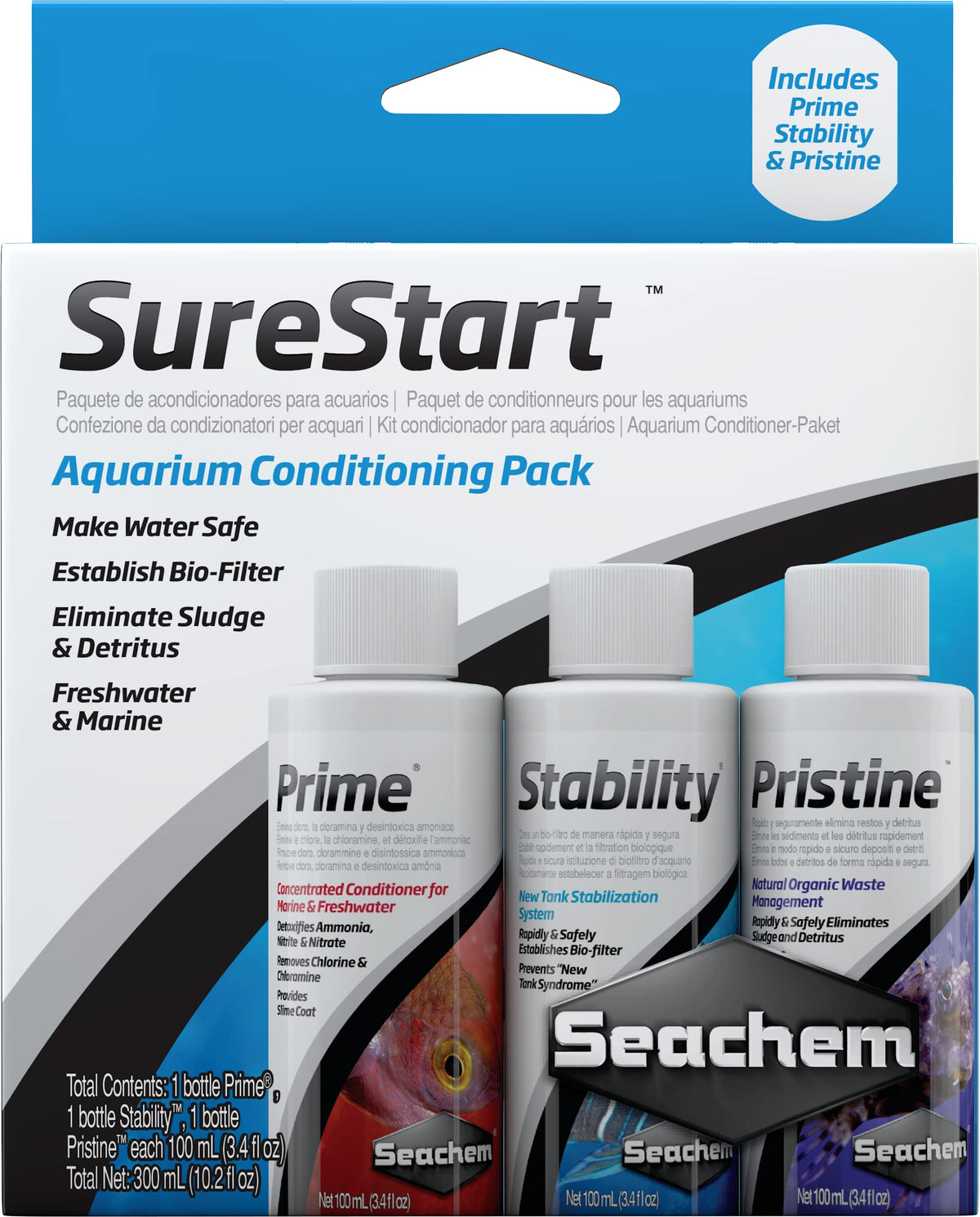 SureStart Pack de Seachem: bouteilles 100 ml prêtes pour démarrage d'aquarium et bénéfices