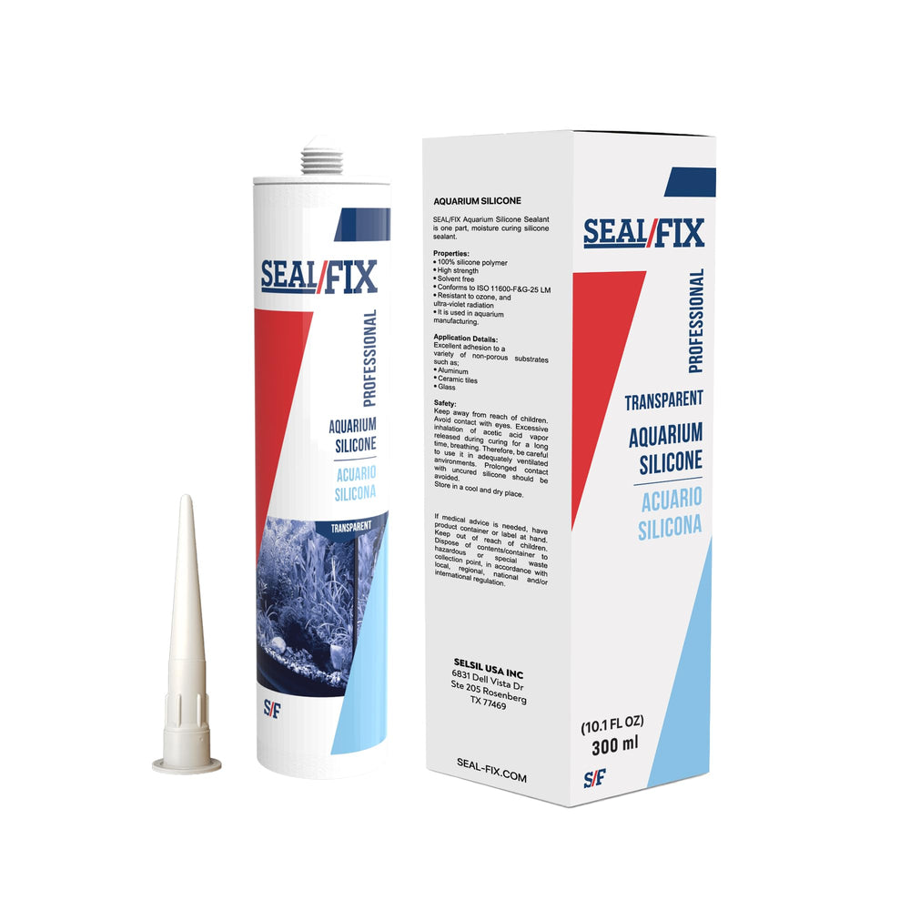 Seal Fix : flacon de silicone transparent pour aquarium, prêt à l'emploi.